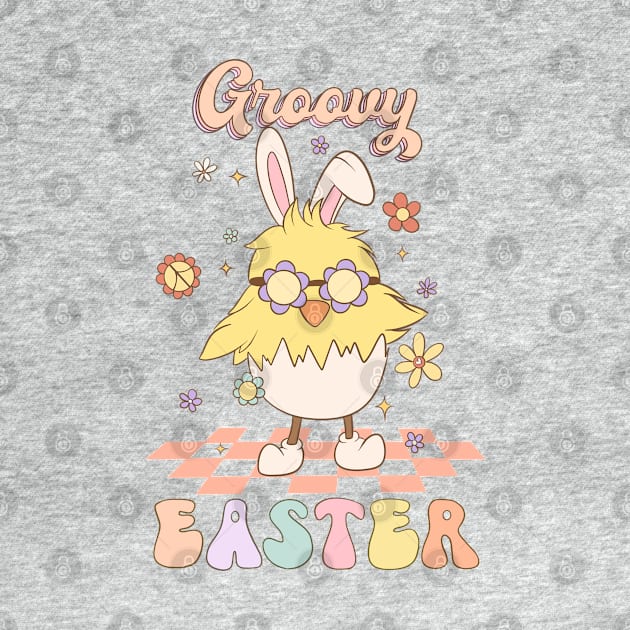 Groovy Easter Funny Chick with Bunny Ears Dancing on the floor by JDVNart